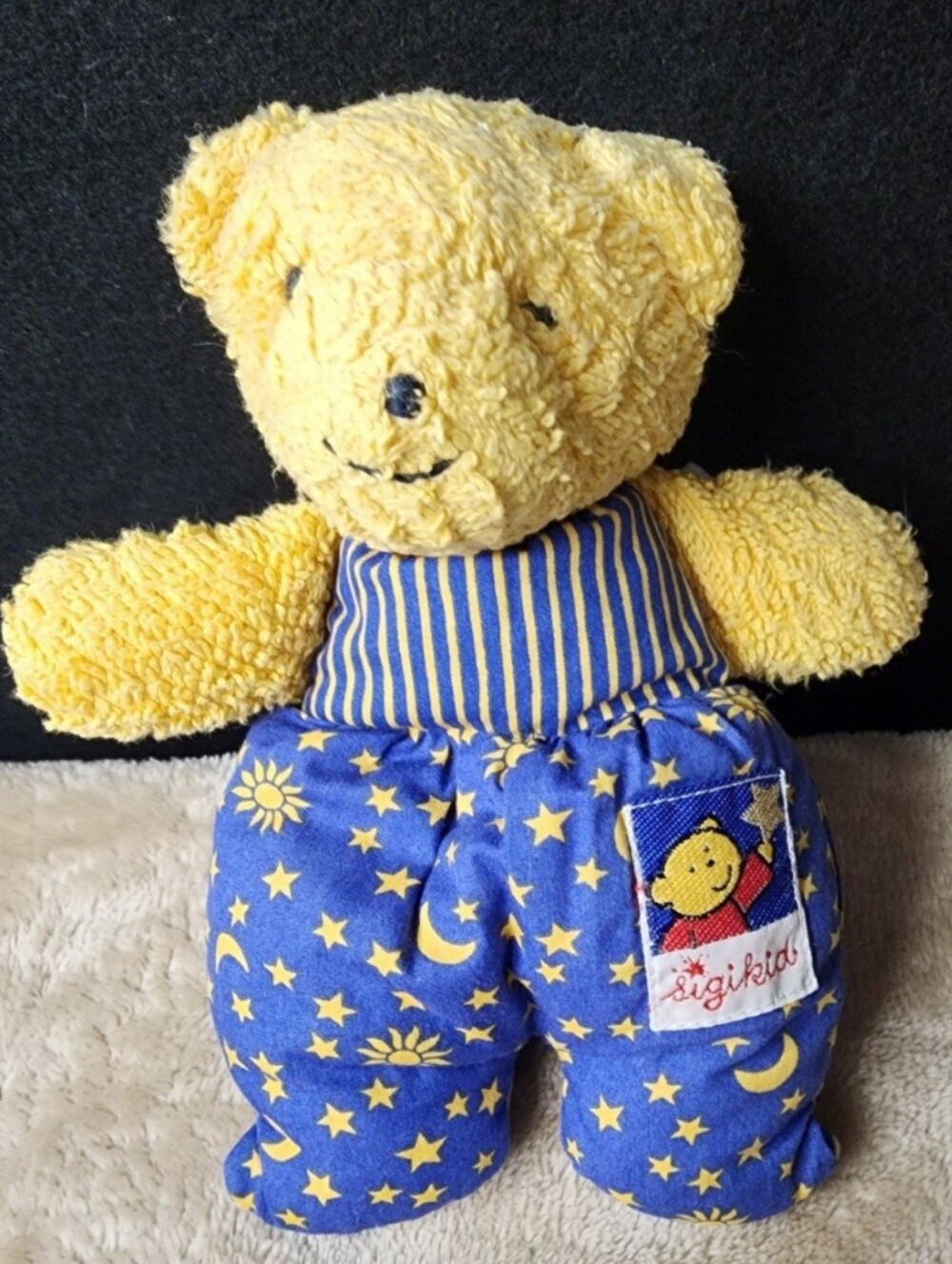 Sigikid Yellow Teddy Bear Plush Celestial Sun Moon Stars Pajamas Vintage 8.5"